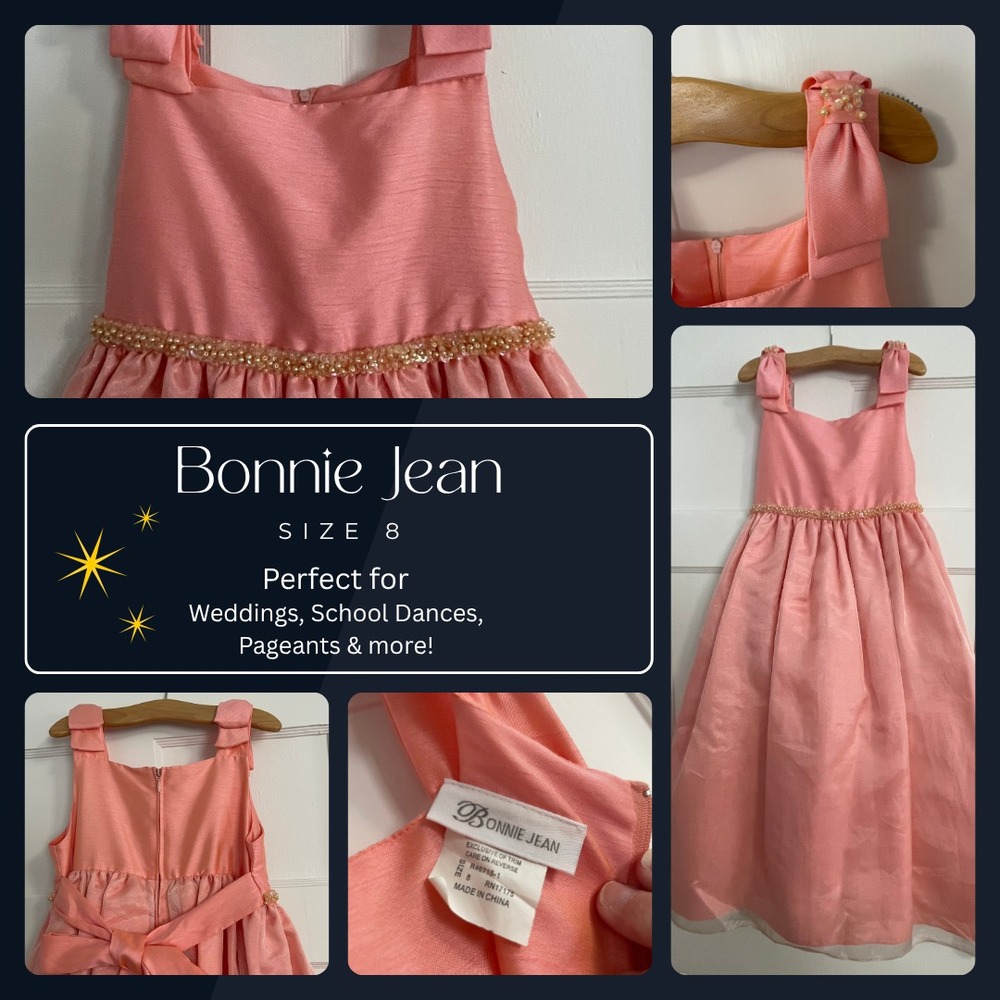BONNIE JEAN Girls Special Occasion Dress Size 8 Flower-girl Pink ~ Peach